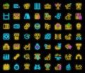 Dog school icons set vector neon