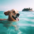 dog sea swimming struggling trying happy Royalty Free Stock Photo