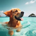 dog sea swimming struggling trying happy Royalty Free Stock Photo