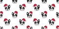 Dog seamless pattern Christmas french bulldog Santa Claus hat vector head scarf isolated cartoon repeat wallpaper background tile Royalty Free Stock Photo