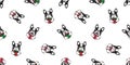 Dog seamless pattern Christmas vector french bulldog Santa Claus hat gift box paw footprint scarf isolated cartoon repeat backgrou Royalty Free Stock Photo