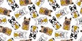 Dog seamless pattern french bulldog lucky cat japan Maneki Neko vector repeat wallpaper tile background scarf isolated cartoon pet