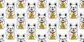 Dog seamless pattern french bulldog lucky cat japan Maneki Neko vector scarf isolated repeat wallpaper tile background cartoon pup