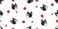 dog seamless pattern french bulldog paw footprint apple fruit cartoon puppy face head vector pet doodle Royalty Free Stock Photo