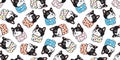 dog seamless pattern french bulldog pyjamas vector pet puppy cartoon polka dot