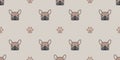 Dog seamless pattern french bulldog vector paw isolated doodle wallpaper background brown