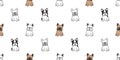 Dog seamless pattern vector french bulldog sitting dog breed paw cartoon scarf isolated tile background repeat wallpaper illustrat