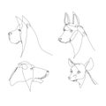 Dog set in continuous line art style. Shepherd, terrier breeds. Outline doggies Royalty Free Stock Photo