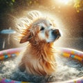Dog shakes off the water after a play in the water