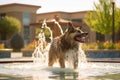 dog shaking water off after playing in a fountain Royalty Free Stock Photo