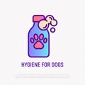 Dog shampoo thin line icon: bottle with paw. Modern vector illustration for pet shop Royalty Free Stock Photo