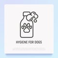 Dog shampoo thin line icon: bottle with paw. Modern vector illustration for pet shop Royalty Free Stock Photo