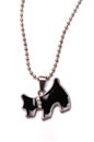 A dog shaped black colored reflective necklace.