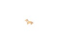 Dog-shaped paper clip stands on white background. Paper clip looks like dachshund. Funny office tools and stationery,