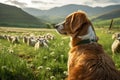dog shepherd guarding sheep generative ai Royalty Free Stock Photo