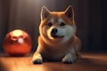 A dog of the Shiba Inu breed is a pet. Background with a dog. copyspace. generative ai