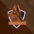 Dog with shield mascot esport logo design logo template, tshirt team.