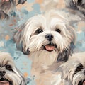 Shih tzu watercolor Patterns design. AI Generated