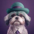 Dog shihtzu generative ai. Shihtzu dog in photoshoot outfit attire wearing professional coat