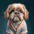 Dog shihtzu portrait generative ai. Dog shihtzu cute animal breed in fashionable costume