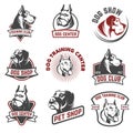 Dog shop, dog training center emblem templates isolated on white Royalty Free Stock Photo