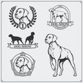 Dog Show labels, emblems, awards, illustrations and silhouettes of dogs.