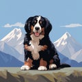 8bit Bernese Mountain Dog In Realistic Color Palette