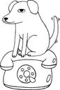 Dog sits on the telephone.Coloring page for adults anf children.