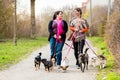 Dog sitters walking their customers Royalty Free Stock Photo