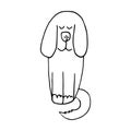 Dog sitting with closed eyes sketch icon, sticker, card, poster hand drawn vector doodle, scandinavian, minimalism, monochrome.