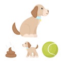 Dog sitting, dog standing, tennis ball, feces. Dog set collection icons in cartoon style vector symbol stock