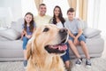 Dog sitting with family at home Royalty Free Stock Photo