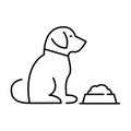 Dog sitting in front of a bowl full of food. Pet supplies icon. Pixel perfect, editable stroke Royalty Free Stock Photo