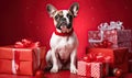 Dog Sitting Next to Presents Royalty Free Stock Photo