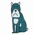 The dog is sitting with a sad face. Vector cartoon illustration. The dog breed is similar to a pug.