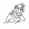 Dog sitting sideways in continuous line art drawing style. Black minimalistic linear sketch of dog sitting