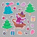 Dog on a sled and elements of christmas decor