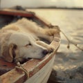 dog sleeps in a boat Royalty Free Stock Photo