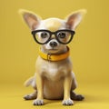 dog yellow cute chihuahua puppy background glasses animal canino portrait pet. Generative AI.