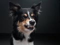 the dog snarls. Funny expression on the muzzle of a border collie