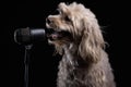 dog on stage, crooning into microphone with tone-perfect vocals Royalty Free Stock Photo