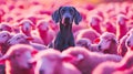 A dog standing in the middle of a herd of sheep Royalty Free Stock Photo