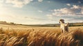 Grandiloquent Landscape: Majestic Dog Grazing In Wheat Field