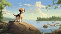 Dreamy Beagle Puppy: Nostalgic Children\'s Book Illustration