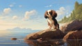 Cartoonish Realism: A Dreamy Portrait Of A Cavalier King Charles Spaniel Puppy