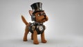 dog _A steampunk cute dog with party hat The dog is a scientific experiment that escaped