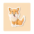 Dog sticker illustration. Animal, ears, tail, fluffy. Editable vector graphic design.