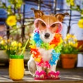 Dog summer holiday vacation on balcony Royalty Free Stock Photo