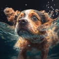 Dog summer swimming activity. Dog australian shepherd swim in beach water Royalty Free Stock Photo