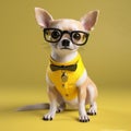 dog background glasses portrait copy animal puppy pet cute yellow chihuahua space. Generative AI. Royalty Free Stock Photo